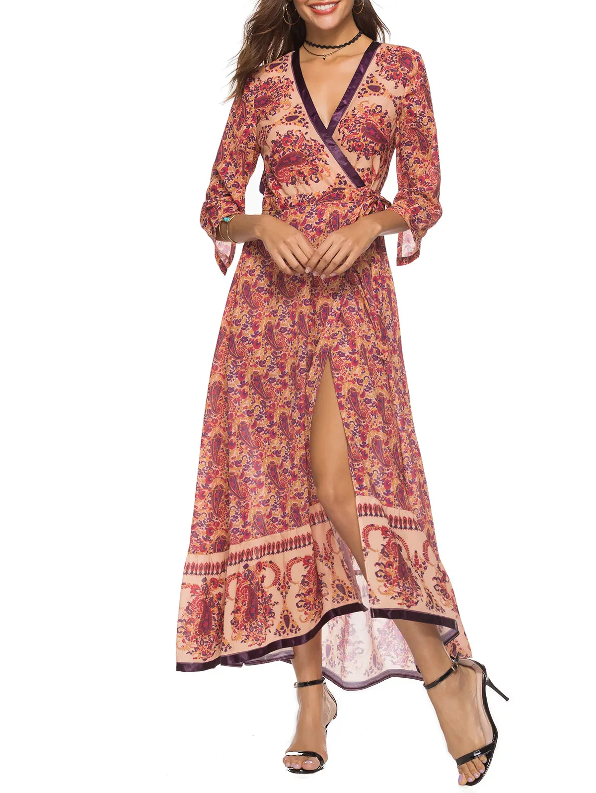 Женское богемное Платье туника VESTLINDA Пляжное с принтом пейсли v образным вырезом