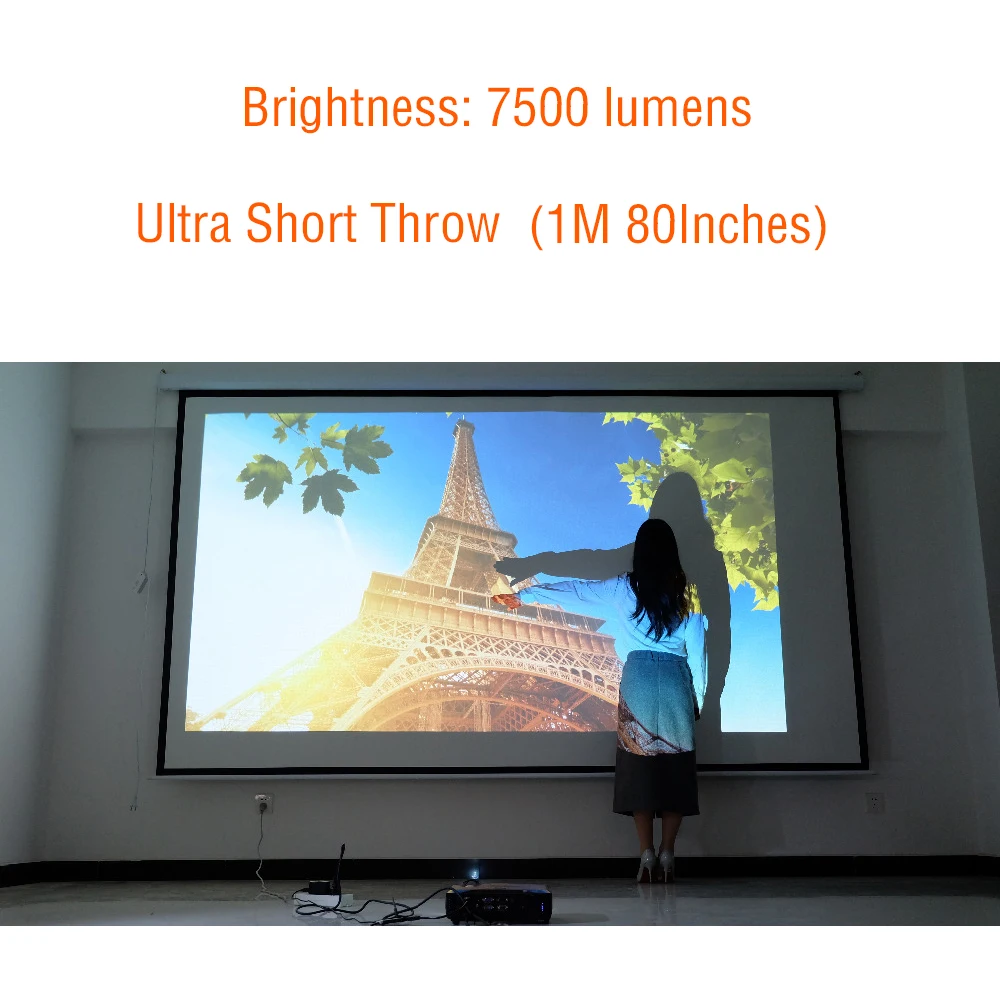 Короткофокусный проектор видео 3D 1080 P LED 7500 люмен для дневного Фильмы Игры DLP Full HD