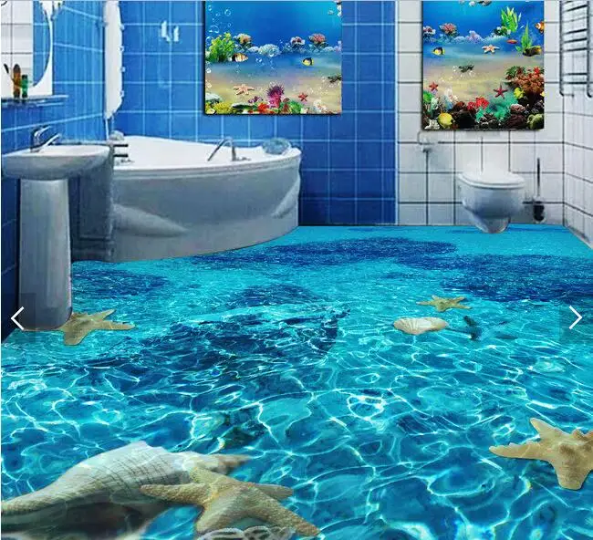 Самоклеящиеся виниловые обои 3d ПВХ для пола на заказ с прозрачной водой морскими