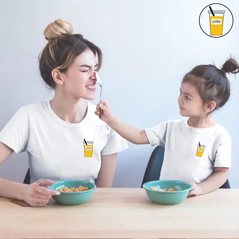 

Lemon juice cup cotton t shirts dad mommy and me baby girl clothes kids matching family outfits look mother daughter summer time