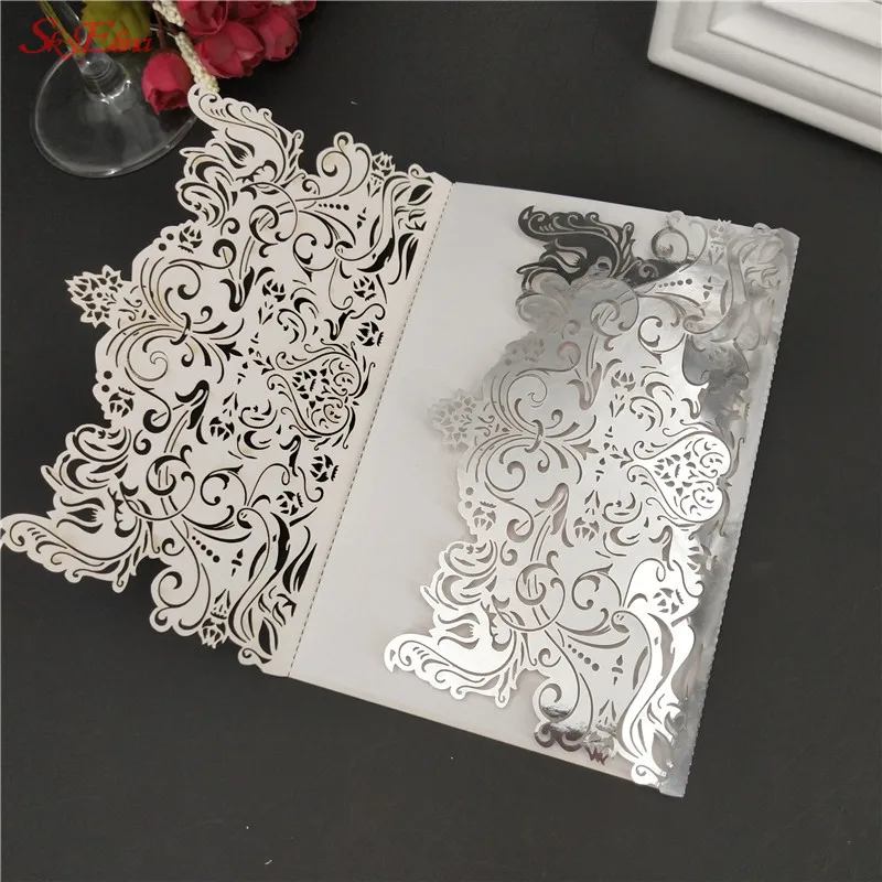 Bright Silver Роскошные свадебные пригласительные открытки в винтажном стиле, элегантные Пригласительные открытки на день рождения, свадебные украшения, вечерние принадлежности, 30 шт., 5Z - Цвет: Bright Silver
