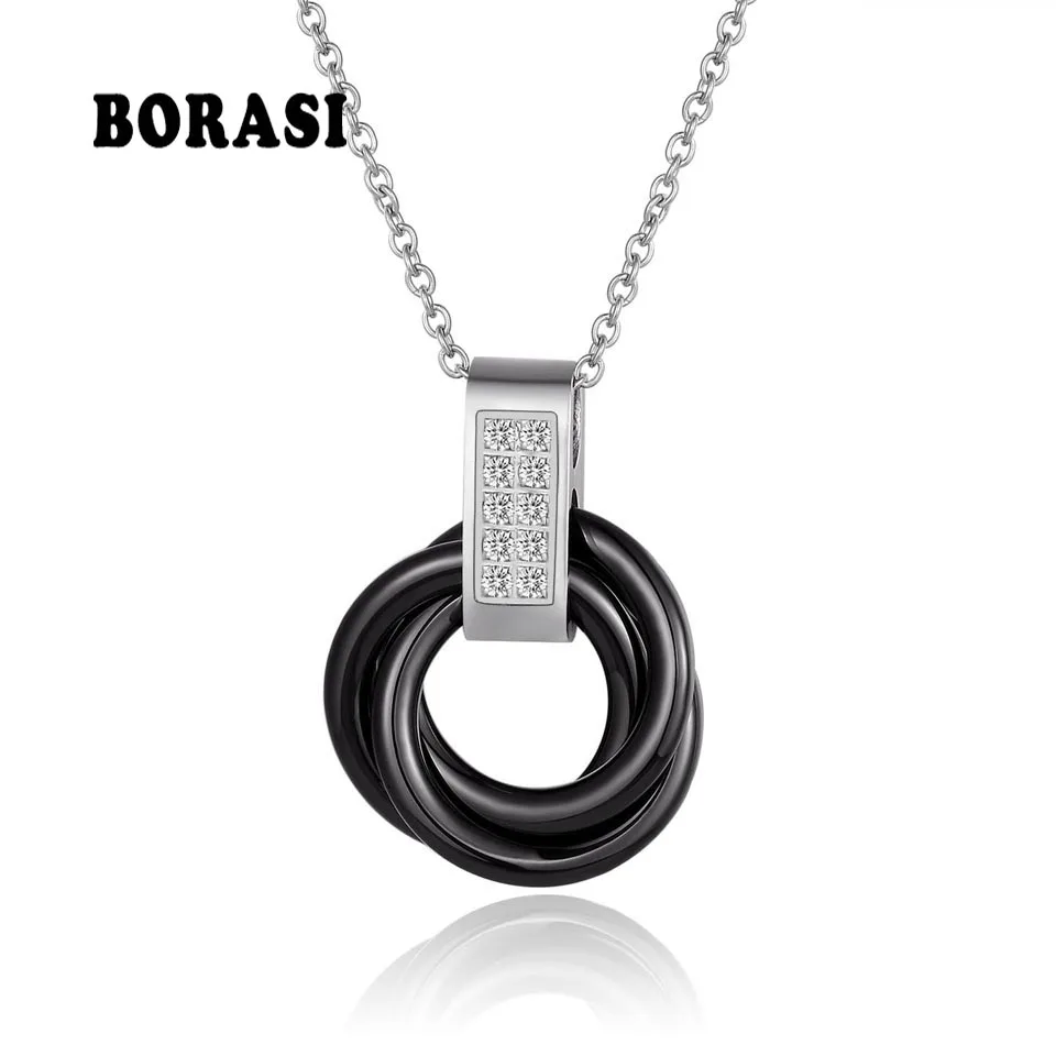 Женское керамическое ожерелье классическое черное из нержавеющей стали с 3