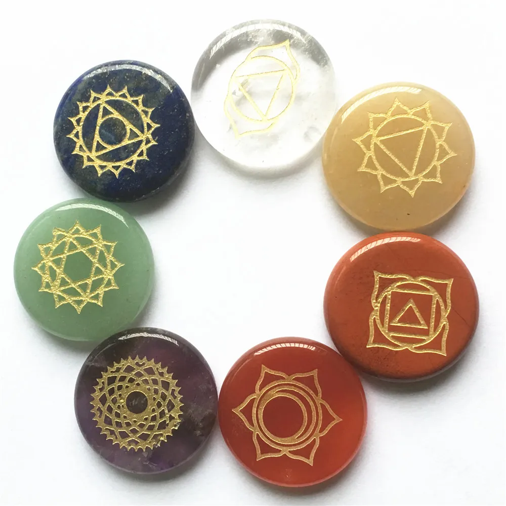 Новинка без отверстия с натуральной гравировкой круглые камни подвески чакры