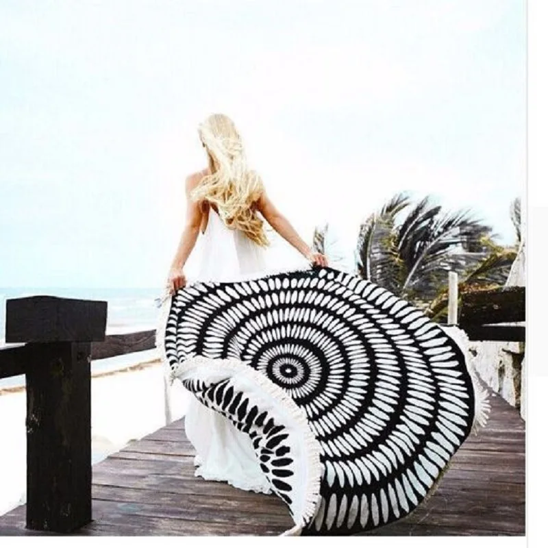 

Round Mat Scarve Mandala Tapestry Beach Picnic Throw Rug Blanket Bohemia Grassplot Mats Beach Towel Tassel Yoga Mat Tapestry