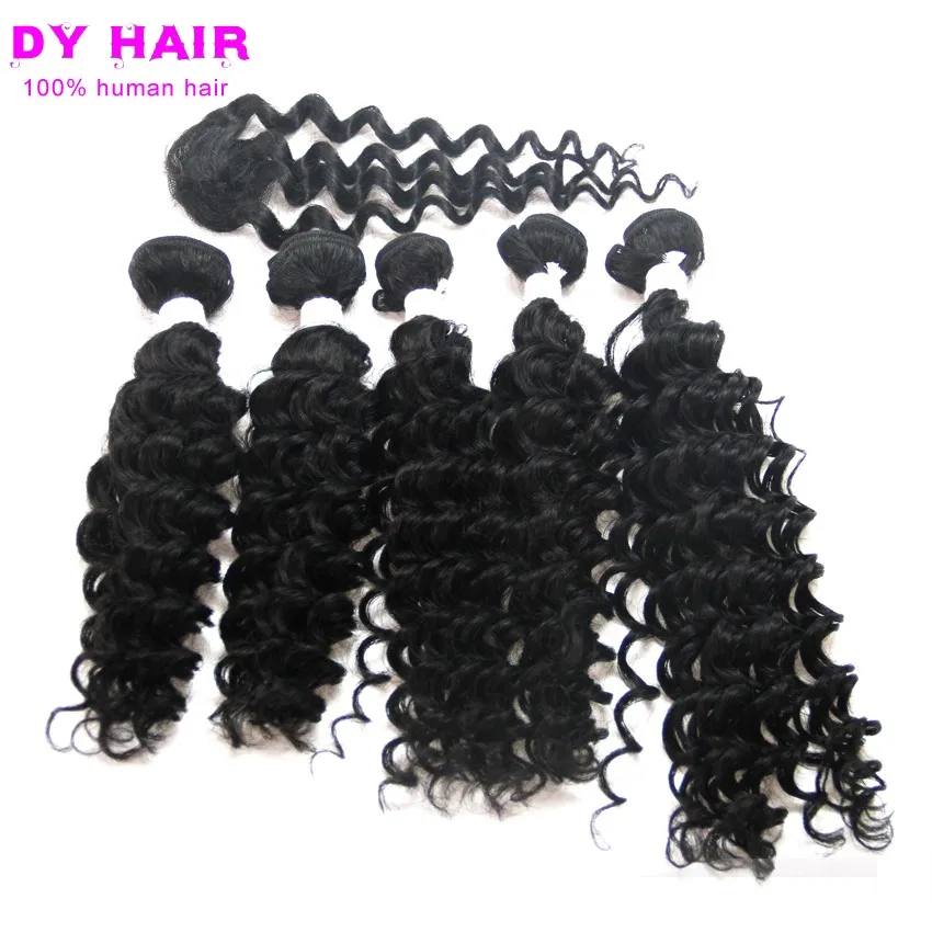 Unprocessed Virgin Jerry Loose Deep Wave Hair With Closure 5 Bundles Curly hair extension with closure |