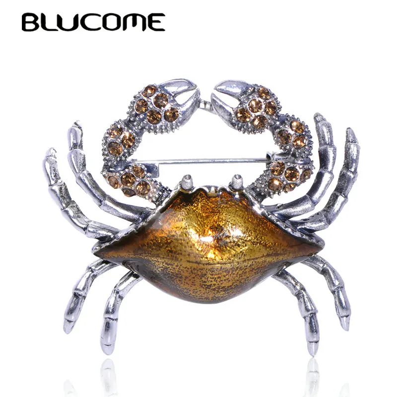 Винтажная брошка Blucome в виде животных форма краба коричневая эмалированная с