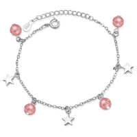 natural strawberry crystal new fashion silver plated jewelry single layer stars and balls beautiful women bracelets sb147