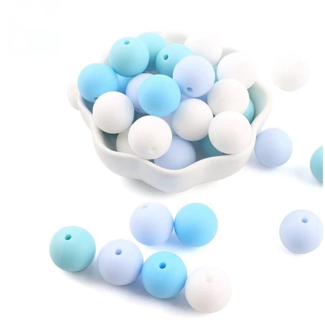 blue series beads 10 шт. 15 мм Силиконовые Круглые Бусины DIY Ювелирные изделия прорезывание зубов шеи Детские Прорезыватели Для детская пустышка цепи пищевого качества силиконовые бусины продукты - Цвет: blue series beads