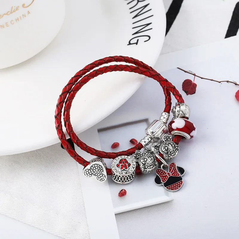 Disney Микки Маус мультфильм женские браслеты аксессуары Minnie кулон Леди подарочные браслеты ювелирные изделия подарок на день рождения Мода