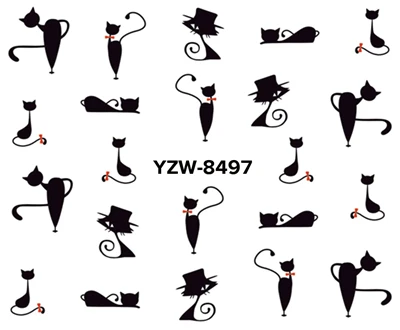YZW8497 YZWLE, 1 лист на выбор, новая мода, милая, сладкая, переводная, 3D, серый, милый кот, наклейки для ногтей, полное покрытие, ногти, наклейка, сделай сам - Цвет: YZW8497