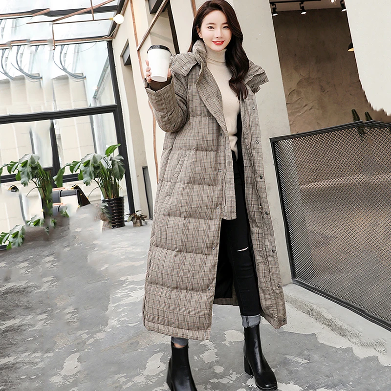 2018 новые Утепленные зимние хлопковая куртка мода плед с капюшоном Для женщин