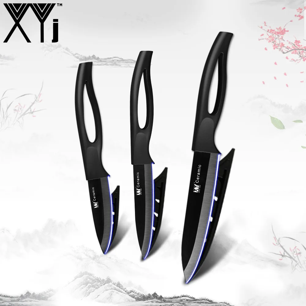 Black H Black B XYj керамический набор кухонных поварских ножей, красочные кухонные керамические ножи, овощерезка, столовые приборы, поварские инструменты, нож для мяса - Цвет: Black H Black B