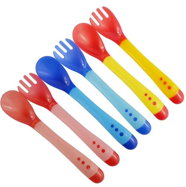 2 шт./лот детская посуда с температурным сенсором Детская Ложка Вилка Набор для