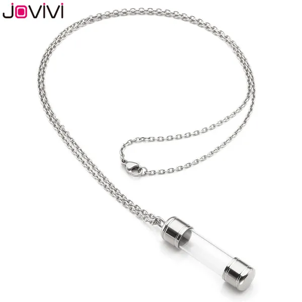 JOVIVI 1x Нержавеющая сталь акриловый контейнер-цилиндр трубка урна памятная подвеска Мемориал ясень Keepsake кремации ювелирные изделия - Окраска металла: As Picture