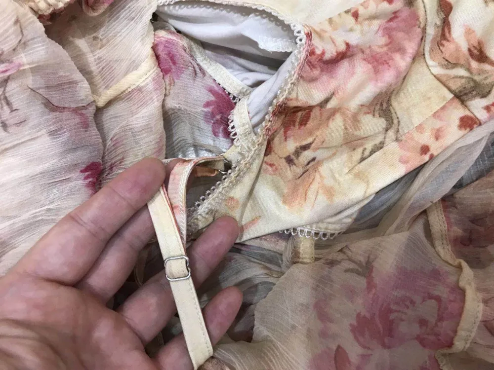 Шелк Цветочный принт Long Sleeve Tie Neck нерегулярные рюшами жабо Элегантное Длинное платье и подкладка-комбинация 2 предмета Комплект с кисточкой Красный
