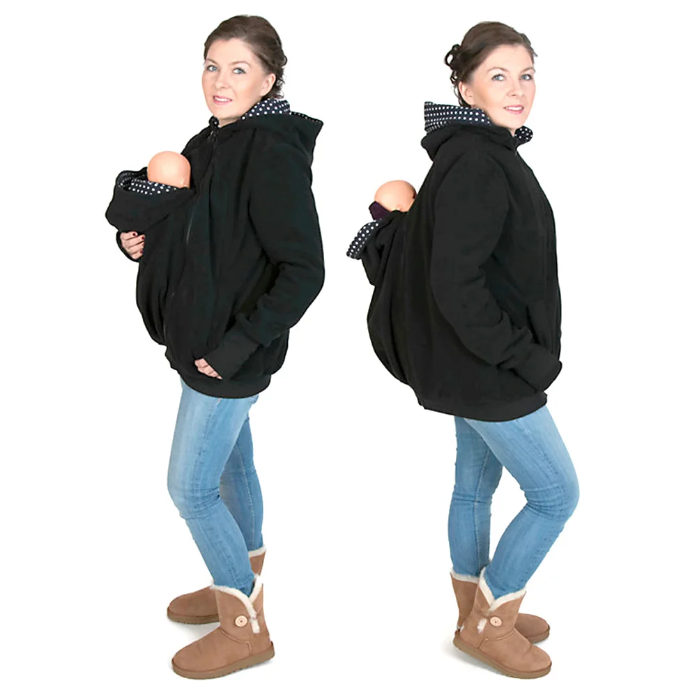 Теплая хлопковая одежда с длинным рукавом для беременных капюшоном кенгуру