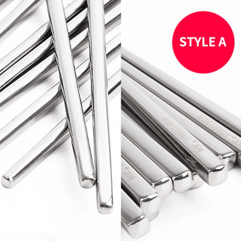 Style A Worthbuy 10 пар 304 Нержавеющая сталь Китайский Щупы для мангала Щепка площади многоразовые Палочки китайские суши Хаши багет Кухня Аксессуары - Цвет: Style A