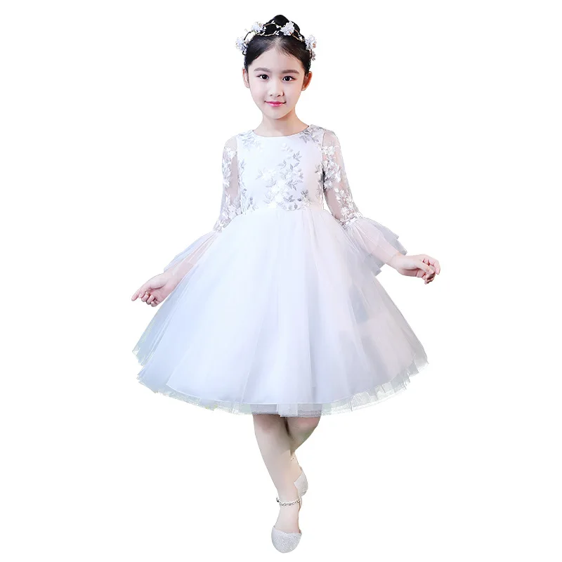 Girls White Princess Dress Flower Embroidered High Quality Prom Gown New Year Christmas Ceremonial Robe Elegant Frocks for 3-12T