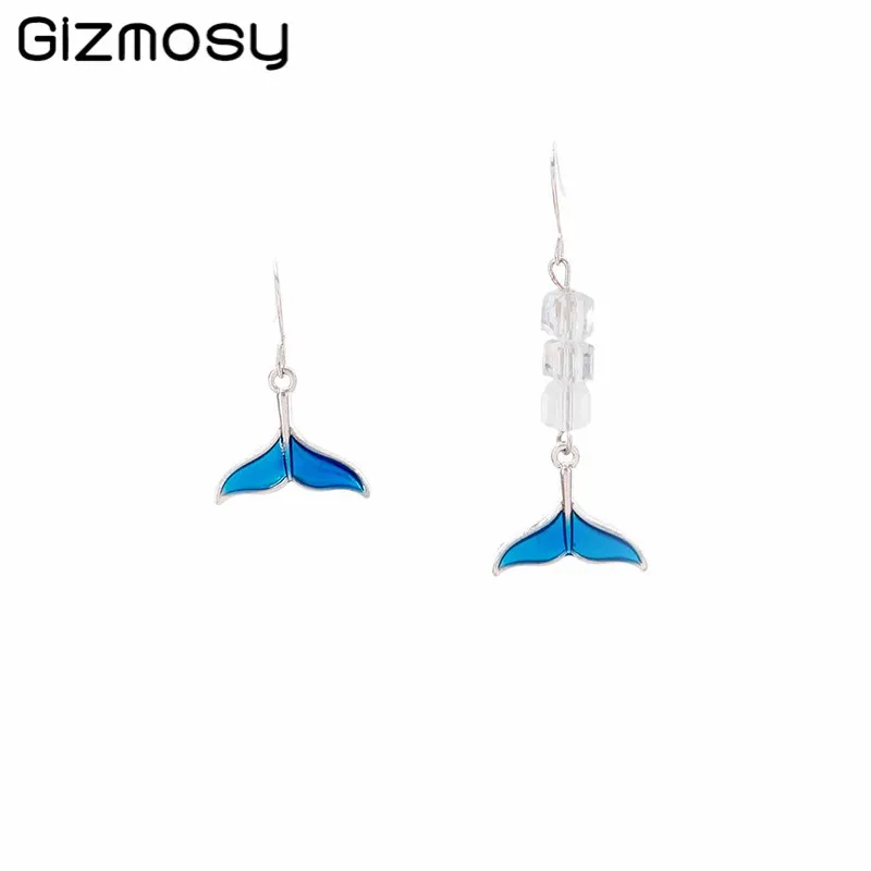 Геометрические серьги синего цвета в форме рыбьего хвоста, асимметричные, длинные, женские аксессуары, модные ювелирные изделия SY5129.