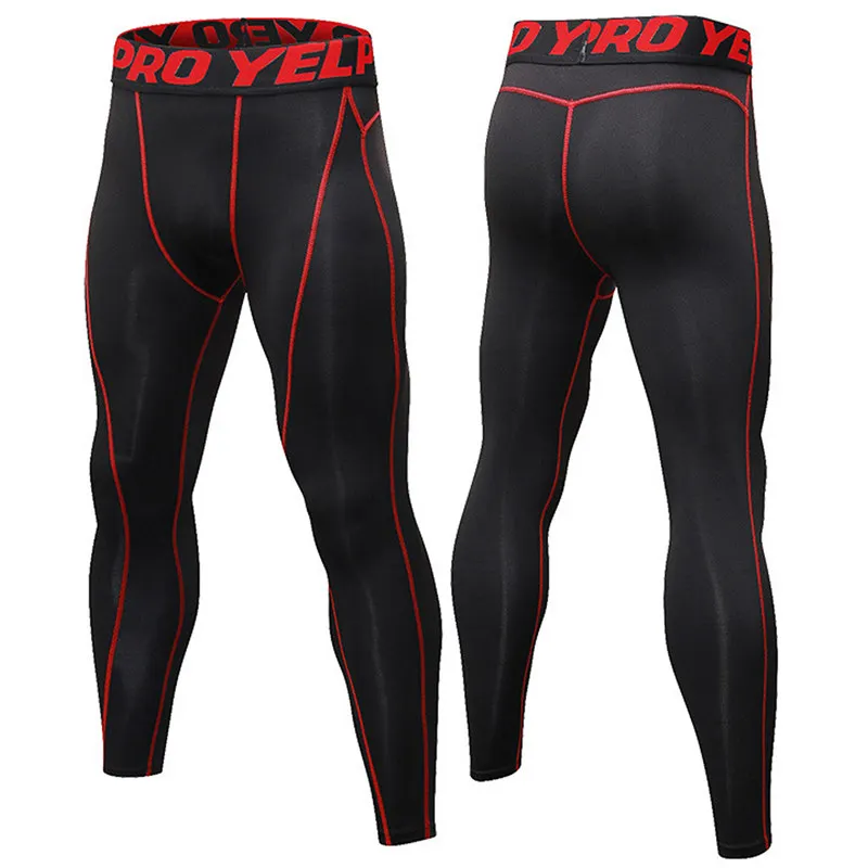 Black-Red Line Мужские спортивные штаны Outto, леггинсы для бега, фитнеса, компрессионная одежда# B1060 - Цвет: Black-Red Line