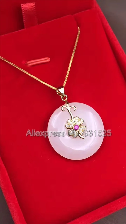 925 silver Natural White HeTian Yu Round Flower Graceful Design Style Lucky Pendant Necklace + certificate Fashion Jewelry | Украшения и