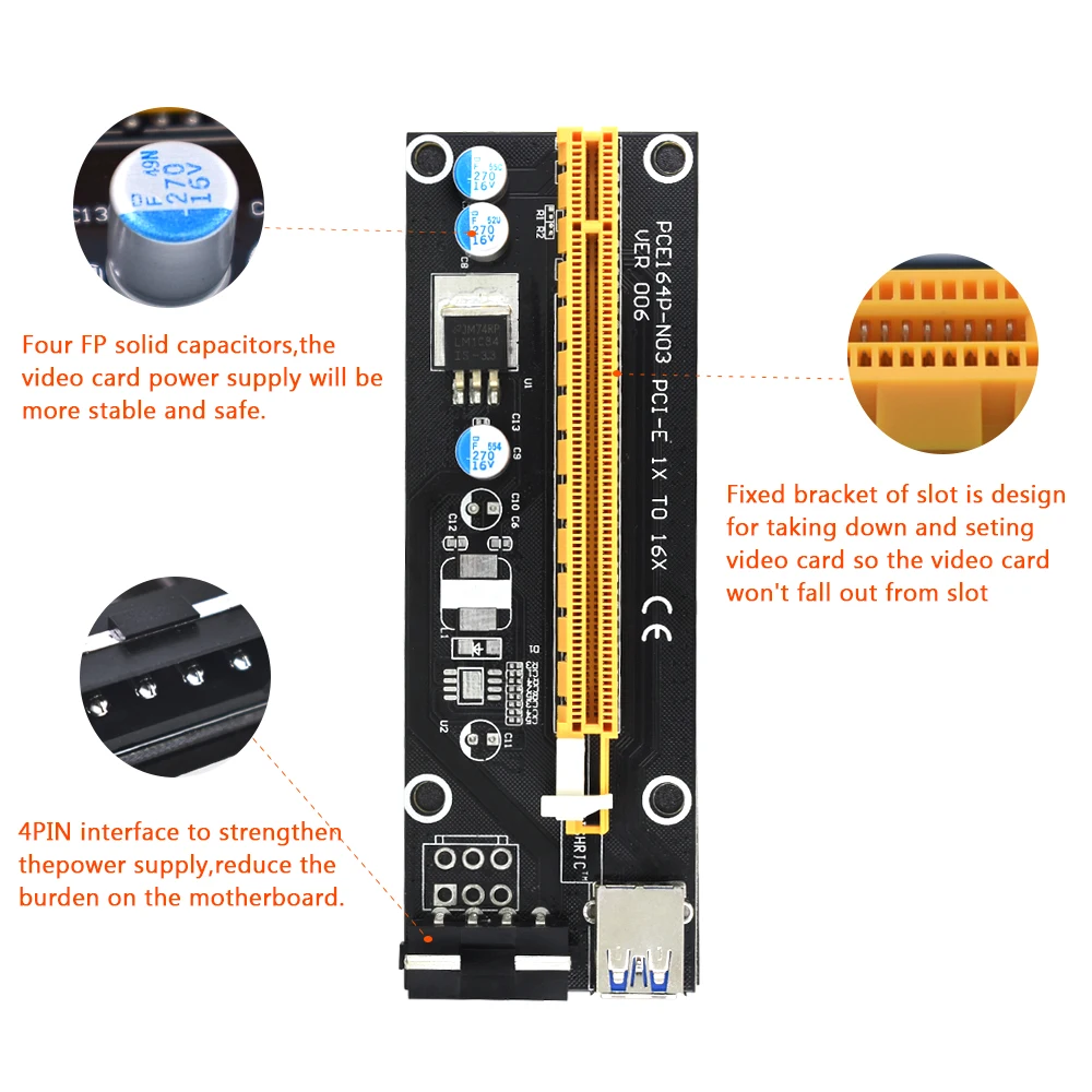 TISHRIC PCI-E расширитель pcie PCI Express Riser Card 1x к 16x USB 3 0 SATA 4Pin IDE Molex адаптер для майнинга Bitcion