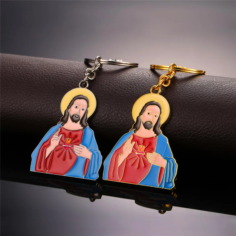 Брелки для ключей с изображением Иисуса K8Y мужские золотистые кольца 3 кольцами