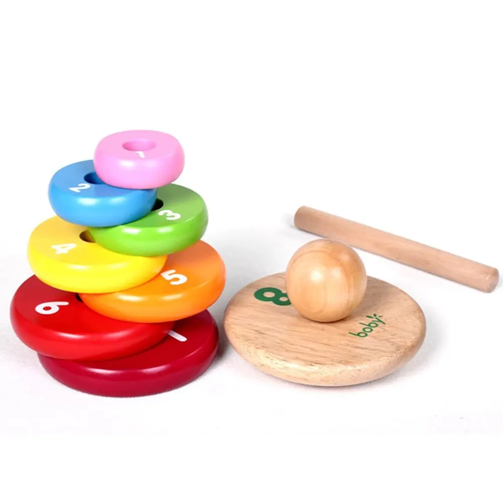 8 inch Colors Wooden Ring Stacker Toy for Babies - Rainbow Tower Toys Stacking Baby and Toddlers | Игрушки и хобби