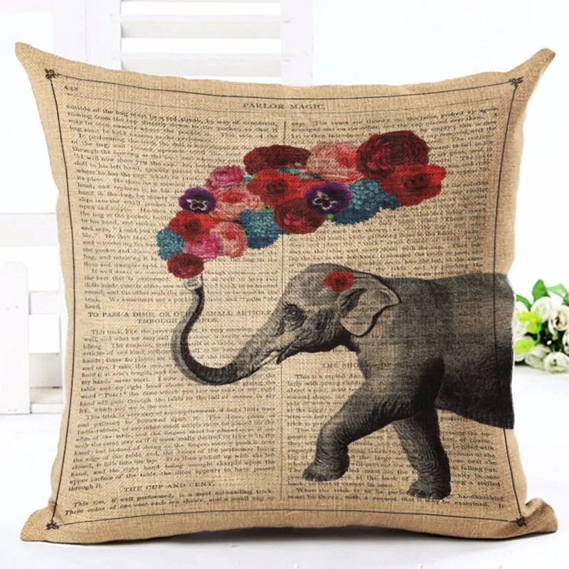 Старинная газета льняная наволочка для подушек Nordico Elephant style Home christmadecoratial 45x45 см