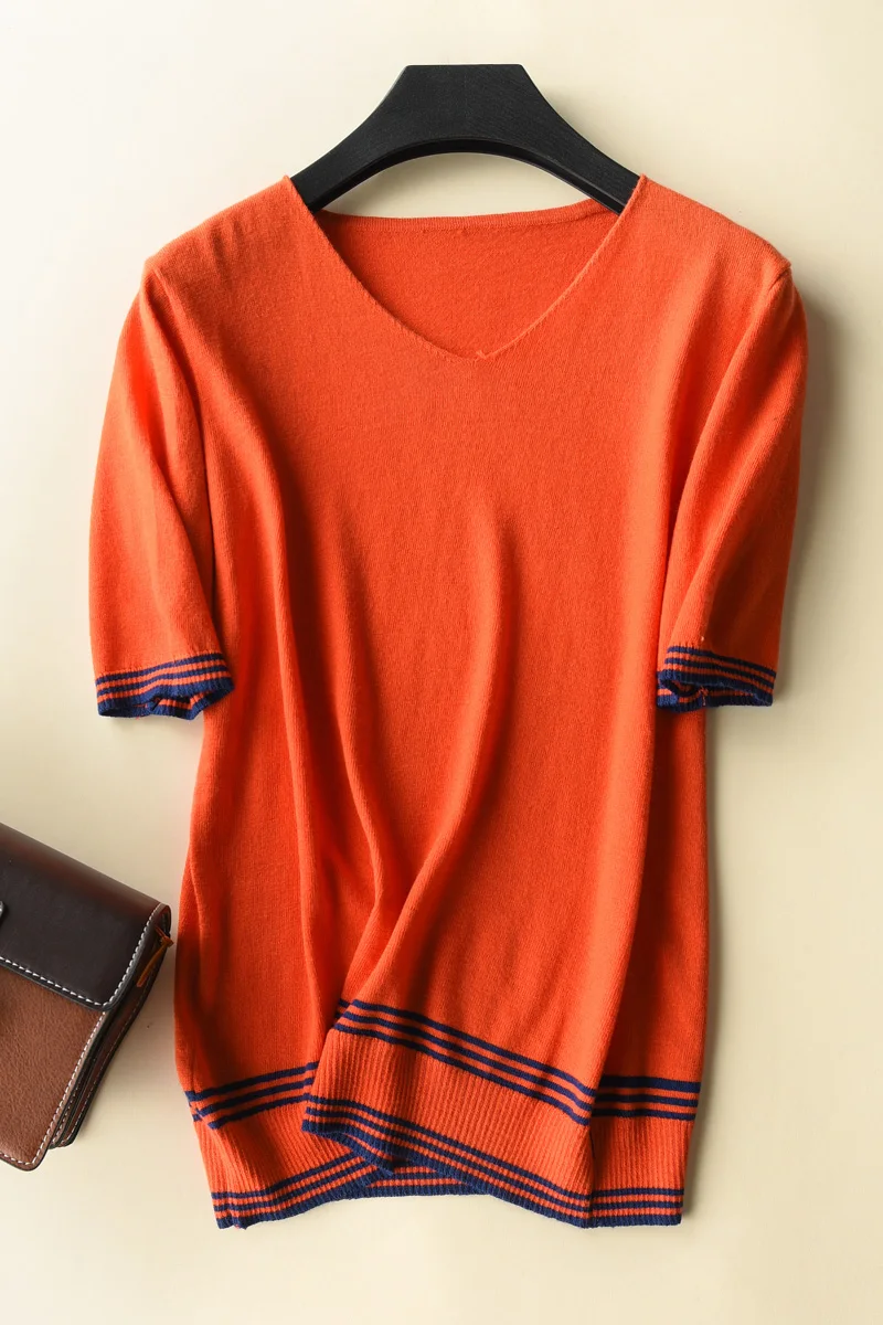 Женские трикотажные пуловеры из смеси кашемира с V-образным вырезом и коротким