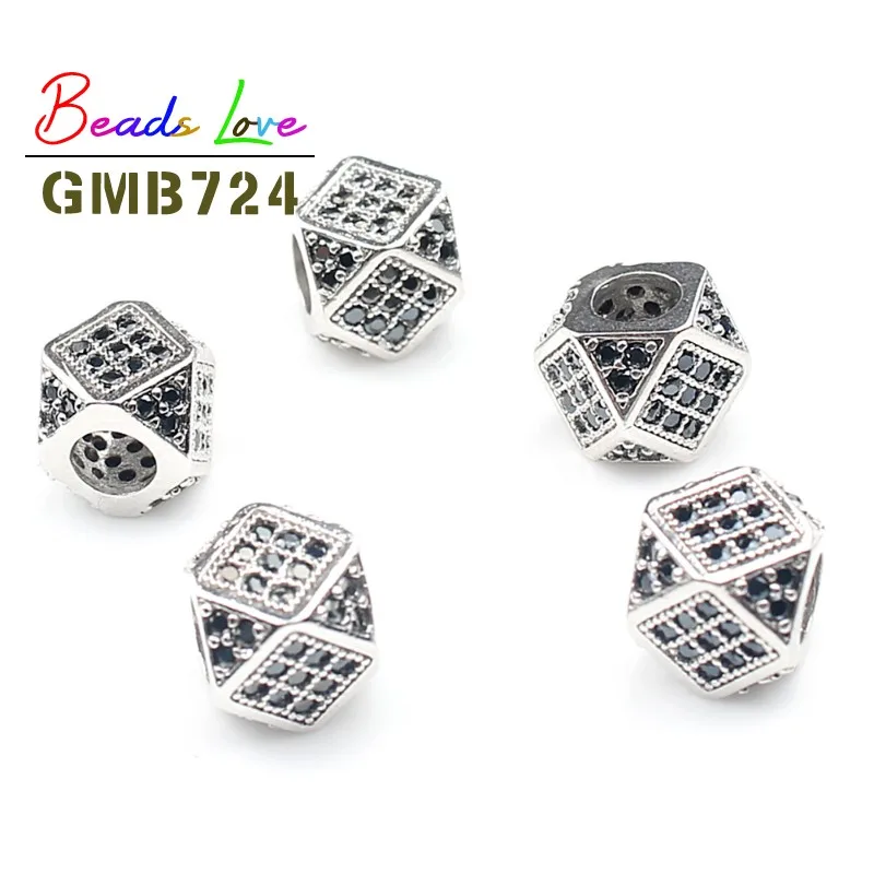 White Black CZ 3 шт./лот 7x7 мм Геометрическая металлическая медная микро-паве CZ бусины для браслета Подвески для изготовления украшений разделитель со стразами бусины DIY аксессуары - Цвет: White Black CZ