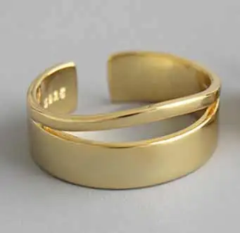 Gold Женский в Корейском стиле кольцо из серебра S925 пробы, минималистичное гладкое Двухслойное женское кольцо, открытое серебряное обручальное кольцо - Цвет основного камня: Gold