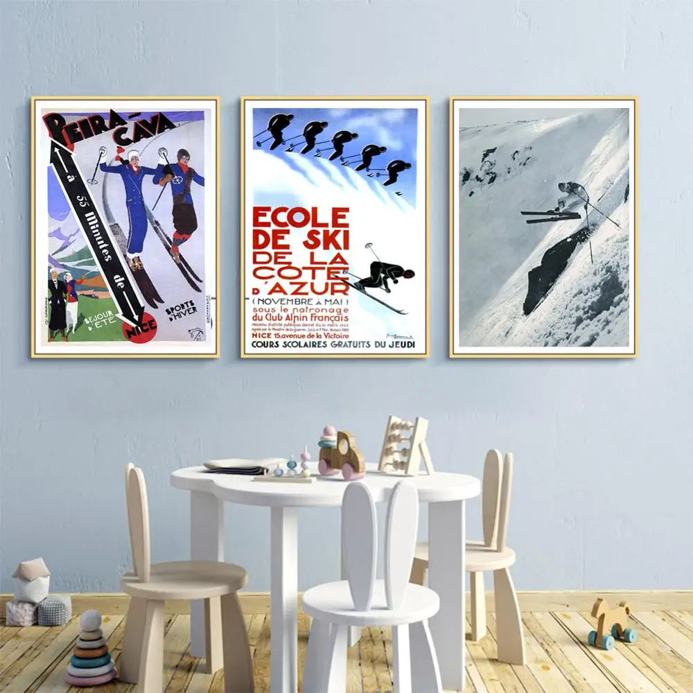 Винтажный постер для катания на лыжах и путешествий Лазурный берег классические