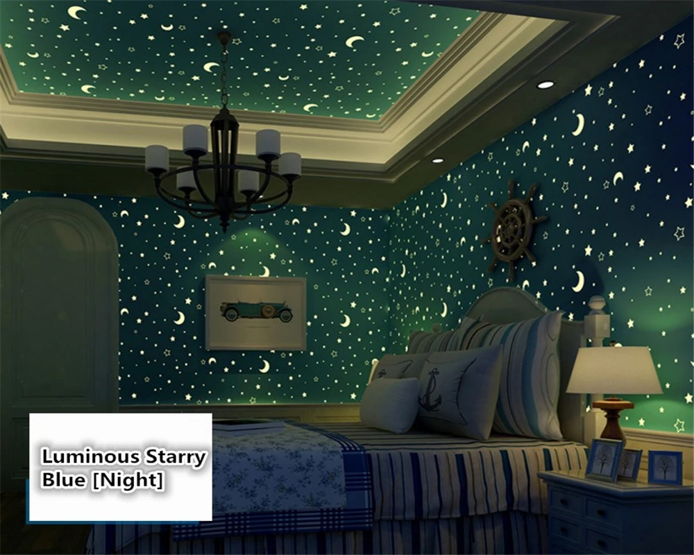 

beibehang Environmental luminous children's room wall paper bedroom boys and girls warm stars ceiling papel de parede wallpaper