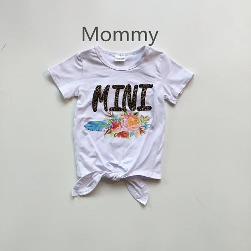 mom Летние футболки для мамы и дочки детская белая рубашка с леопардовым принтом и цветочным принтом, одежда для мамы и дочки футболки Mommy me - Цвет: mom