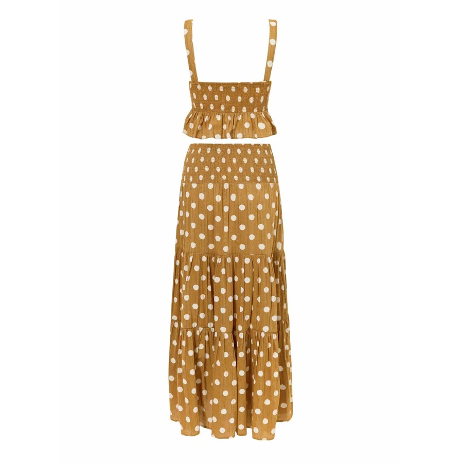 TEELYNN макси платье желтое в горошек летние платья с оборками сексуальный без