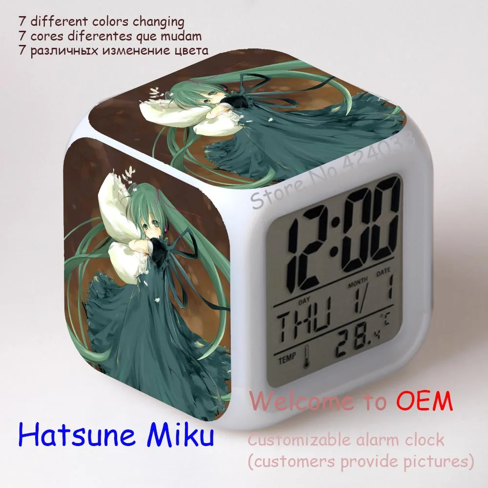 Hatsune Miku Tsune Miku Hatsune мультяшный будильник светодиодный цветной Ночной светильник сенсорный будильник отправляется на батарею можно настроить на изображение - Цвет: Hatsune Miku