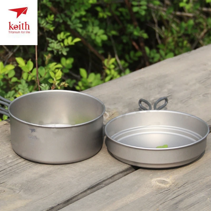 Keith Titanium Camping Sets Cooking Pots Bowls Large Outdoor Camping Set For 4-5 Person Lot Picnic Cookware Tableware Set Ti6201