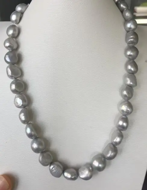 

elegnat 11-12mm south sea baroque grey pearl necklace 18inch 925