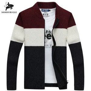 SAMHIBUGLEбрендовая одежда; Плотный зимний свитер для мужчин; Теплая верхняя одежда в полоску на молнии; Куртка с шерстяной подкладкой; Кардиган для мужчин