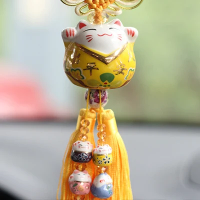 Интерьерное подвесное украшение, керамическое украшение, Maneki Neko, Lucky Cat, толстый кот, кристалл, Sleutelhanger, автомобильный брелок для ключей, chaviro, украшение - Цвет: 5