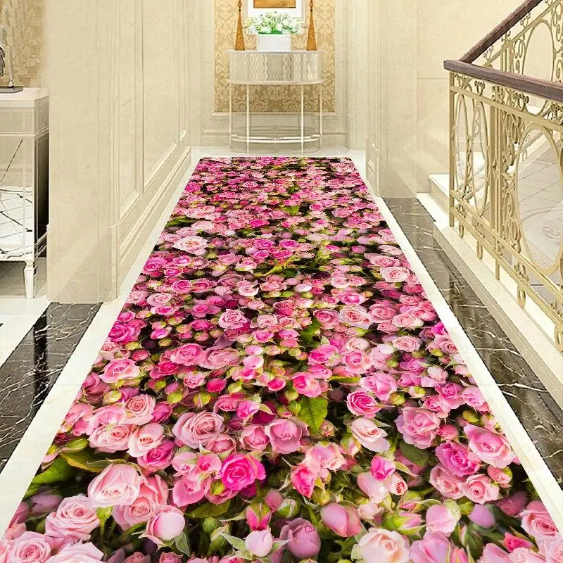 

3D Flower Corridor Carpet Livingroom Home Decorative Stair Carpet Hotel Aisle Rug Entrance/Hallway Doormat Anti-Slip Bedroom Rug