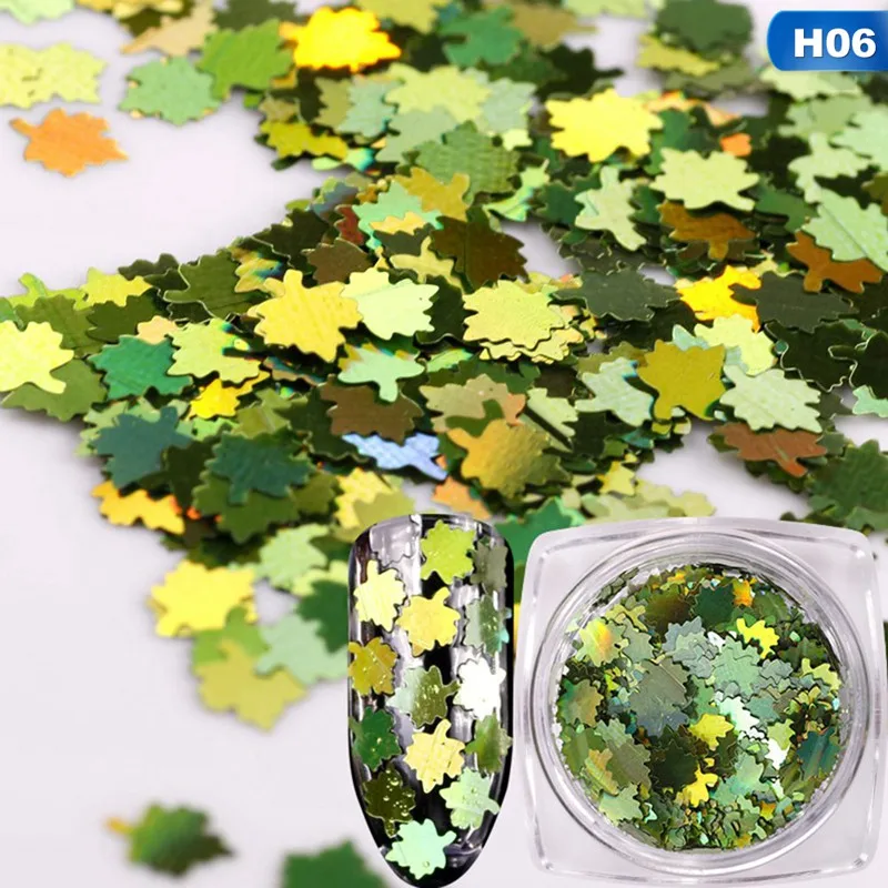 06 1 коробка DIY цветные кленовые листья блестки лазерные ногти художественные блестки тонкие блестки хлопья наклейки рождественские украшения для маникюра - Цвет: 06