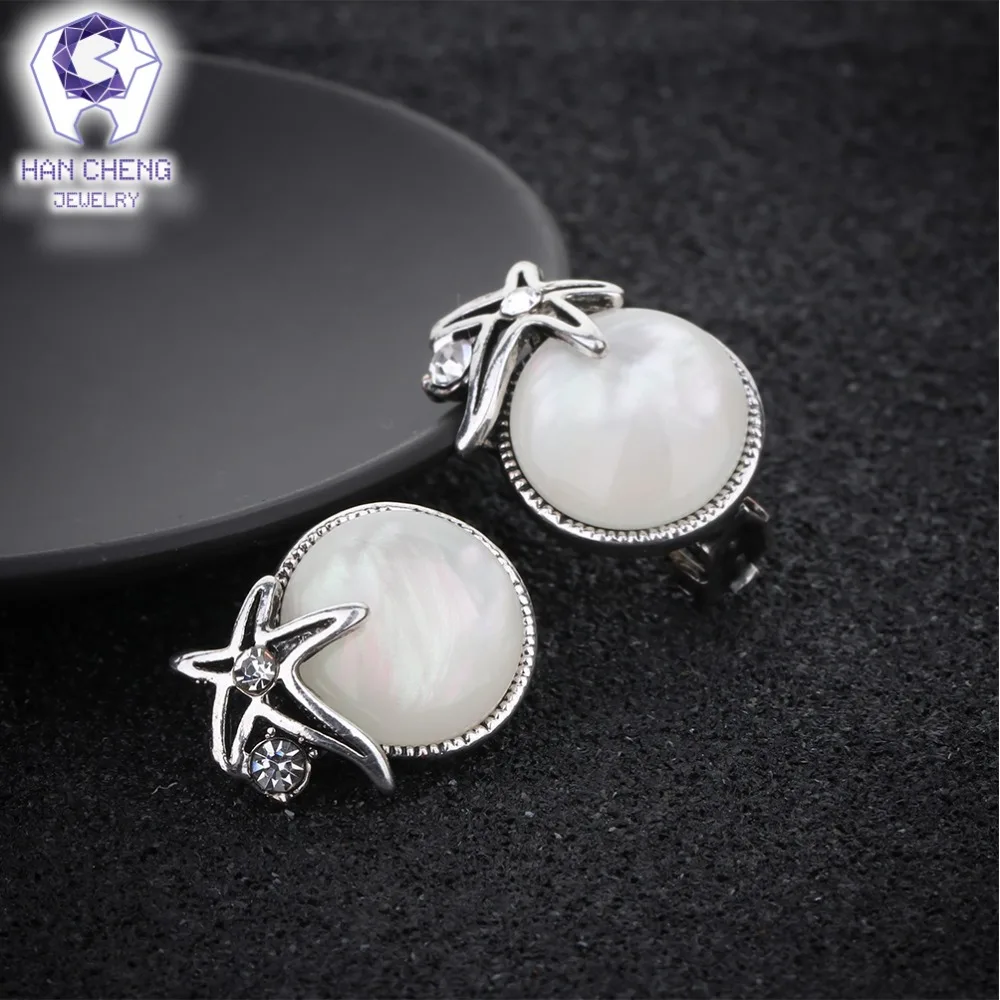 HanCheng Новые Модные Винтажные серьги-клипсы Стразы с круглым опалом морскими