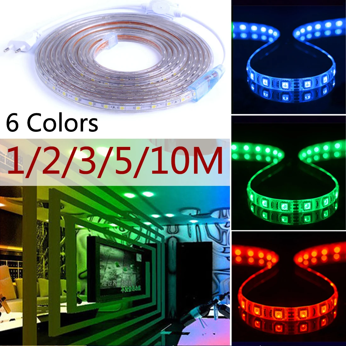 Светодиодный светильник водонепроницаемый 1/2/3/5/10 м 220 В перем. Тока 5050 RGB 60