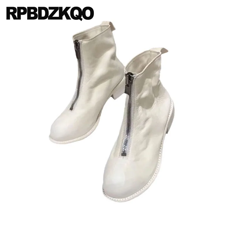 Брендовые женские зимние ботинки из натуральной кожи с круглым носком короткие