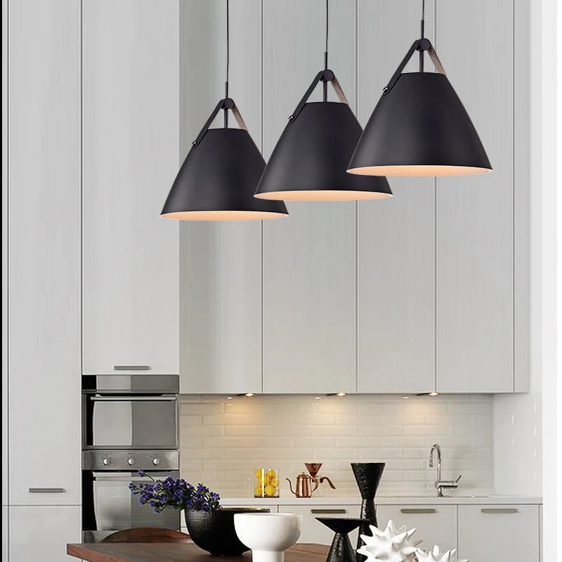 Modern simple leather LED single head pendant light macaron colorful foyer coffee shop dining room droplight metal hanging lamp | Освещение