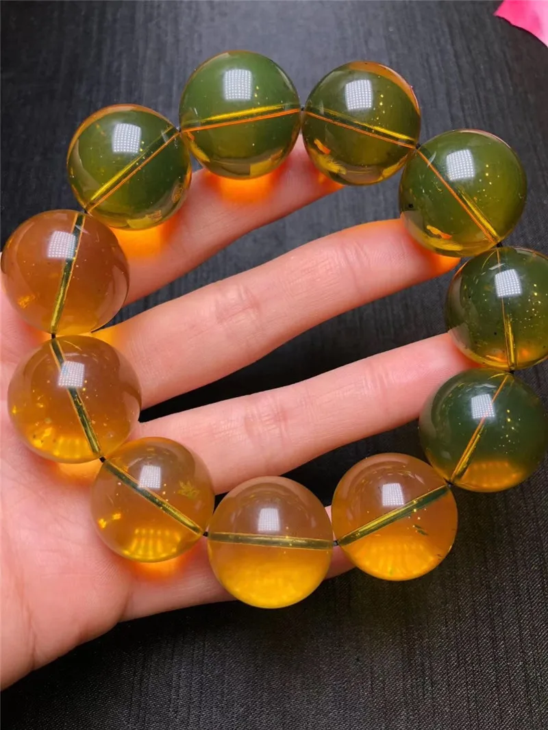 Женский и мужской браслет с круглыми бусинами из натурального синего янтарного