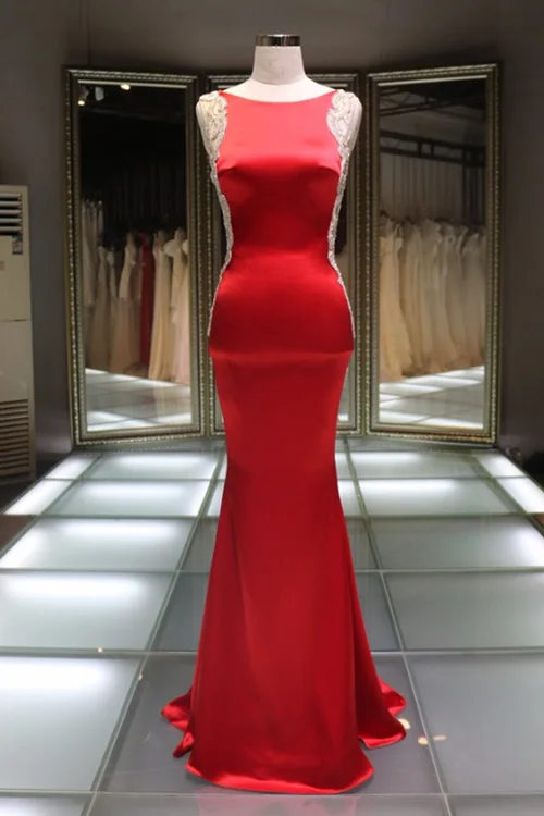 Женские Вечерние Платья 2017 Scoop Бисероплетение Рукавов Прямо Стрейч атласа Длиной