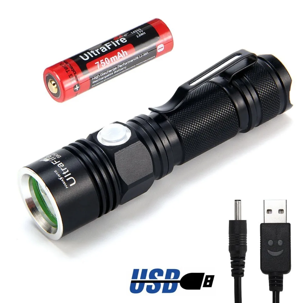 Светодиодный фонарь UltraFire USB Перезаряжаемые вспышка светильник светодиодный
